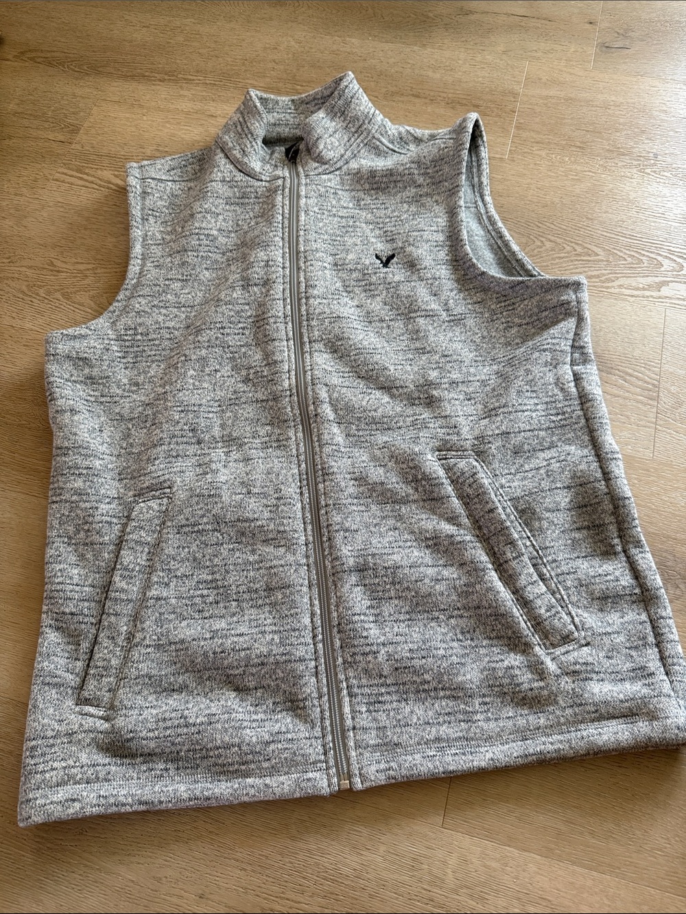 American Eagle Outfitters Gray Heather Zip-Up Fleece Vest